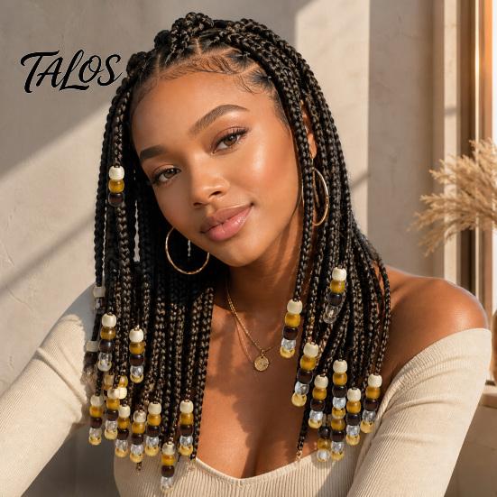 Talos 60 Piezas Accesorios para Cabello de Rastas, Cuentas de Agujero Grande para Trenzas Gruesas y Rastas, Multicolor Textura de Madera Imitación Adultos Niños