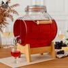 8 L Glass Barrel In a Box with a Tap, Handle and Mechanical Closure On a Wooden Stand