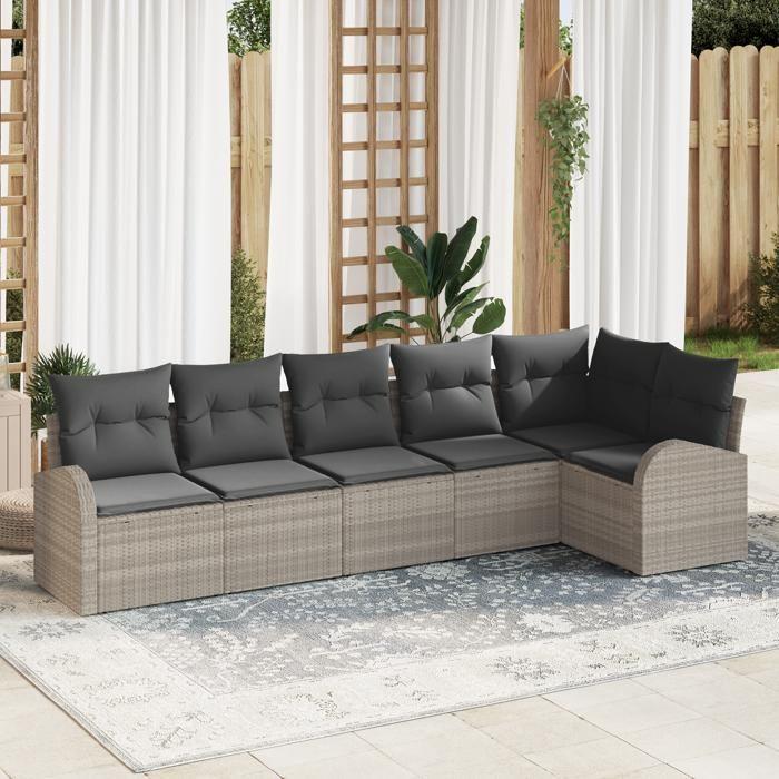 VidaXL Ensemble de canapé de jardin 6 pièces avec coussins gris clair en poly rotin 3346062