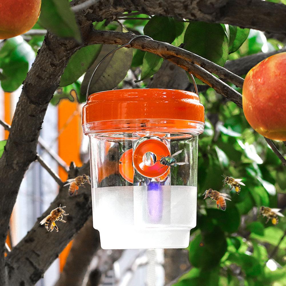 Solar Powered Wasp Trap Yellow Jacket Trap With UV LED Light Hanging Outdoor Reusable Insect Catcher For Hornets Flies