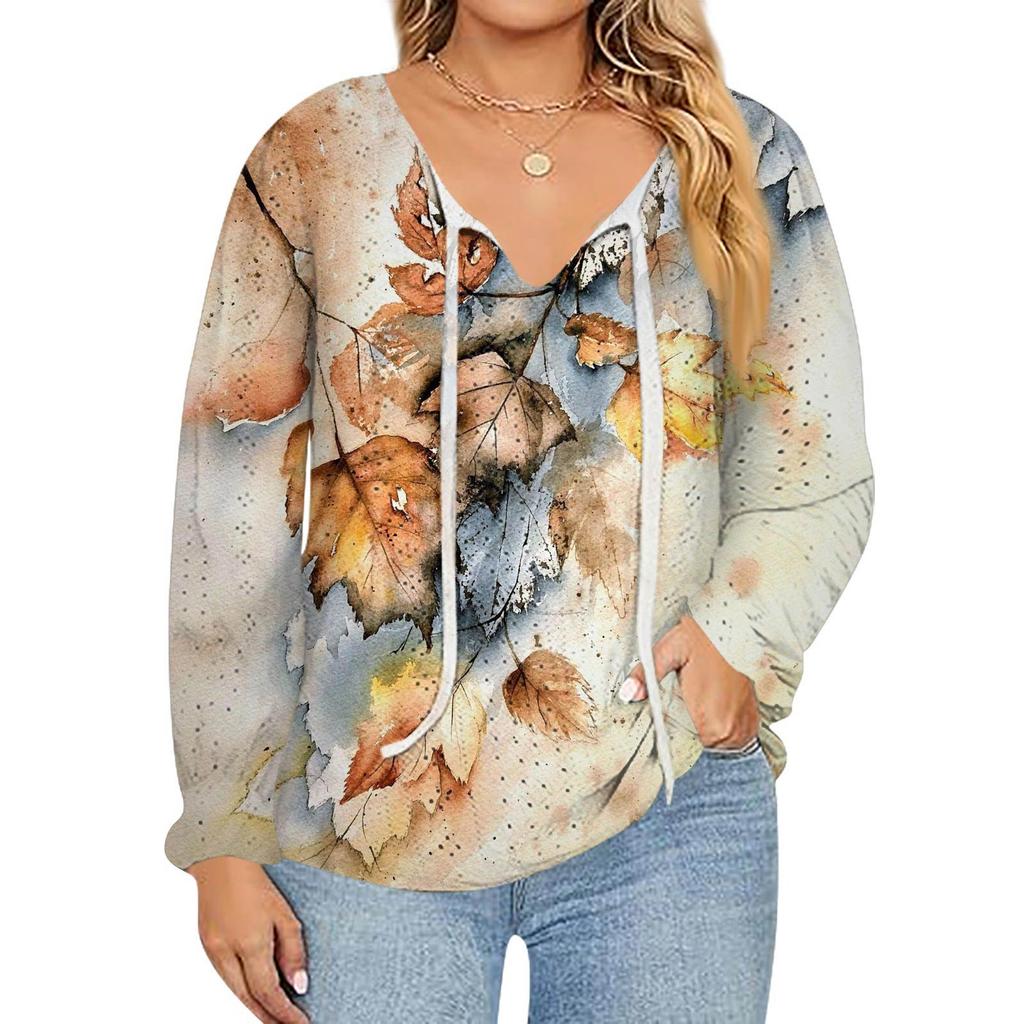 Women's Fashion Printed Casual V-Neck Long Sleeve Top