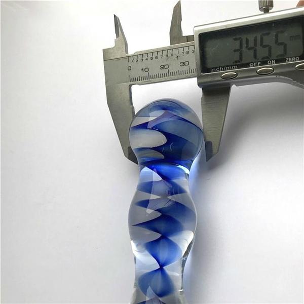 Transparent Blue Wave Pattern Crystal Pyrex Glass Crafts Jewelry Decoration Sex Toy