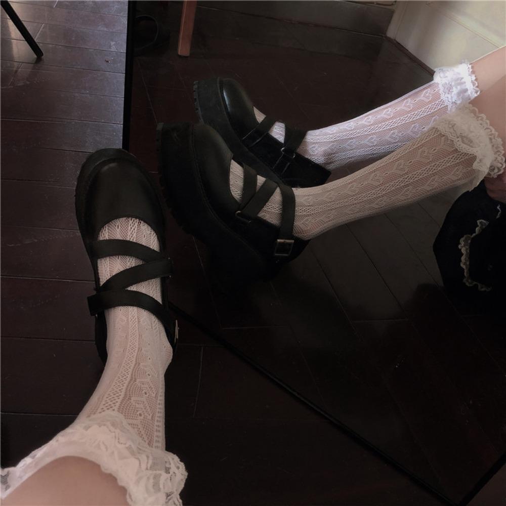 Lace Tube Socks Female Lolita Hollow Retro Lace Loli Japanese Sweet Net Socks Calf Socks Stacking Socks