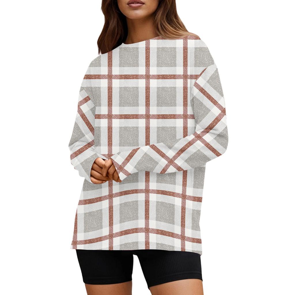 Women's Fashionable Casual Round Neck Solid Color Long-sleeve Top