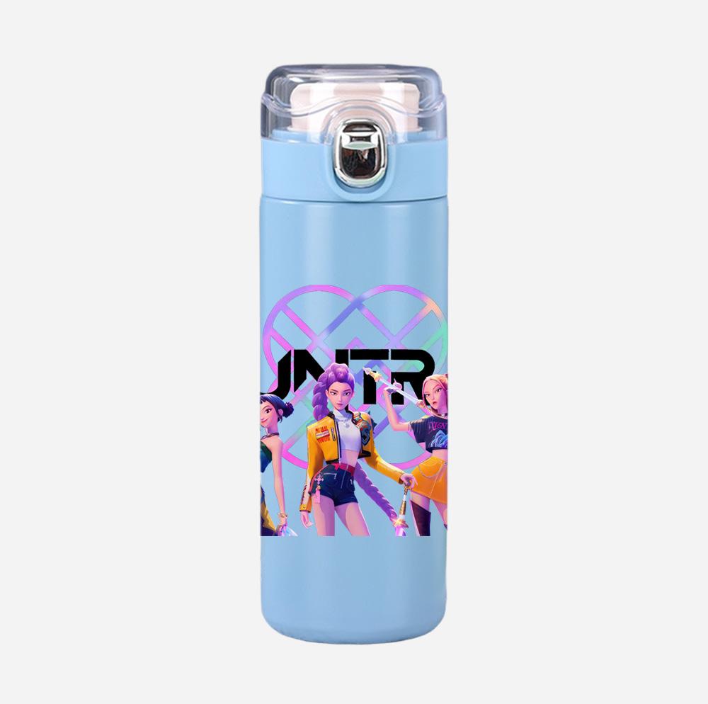 Anime K-Pop Demon Hunters Printed 400Ml Water Bottle Thermos Cup Portable Stainless Steel Leak Proof Camping Water Cup Kid Gift