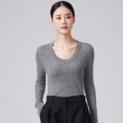 Fengxun 100% Merino Wool Long Sleeve U-Neck Base Layer for Women