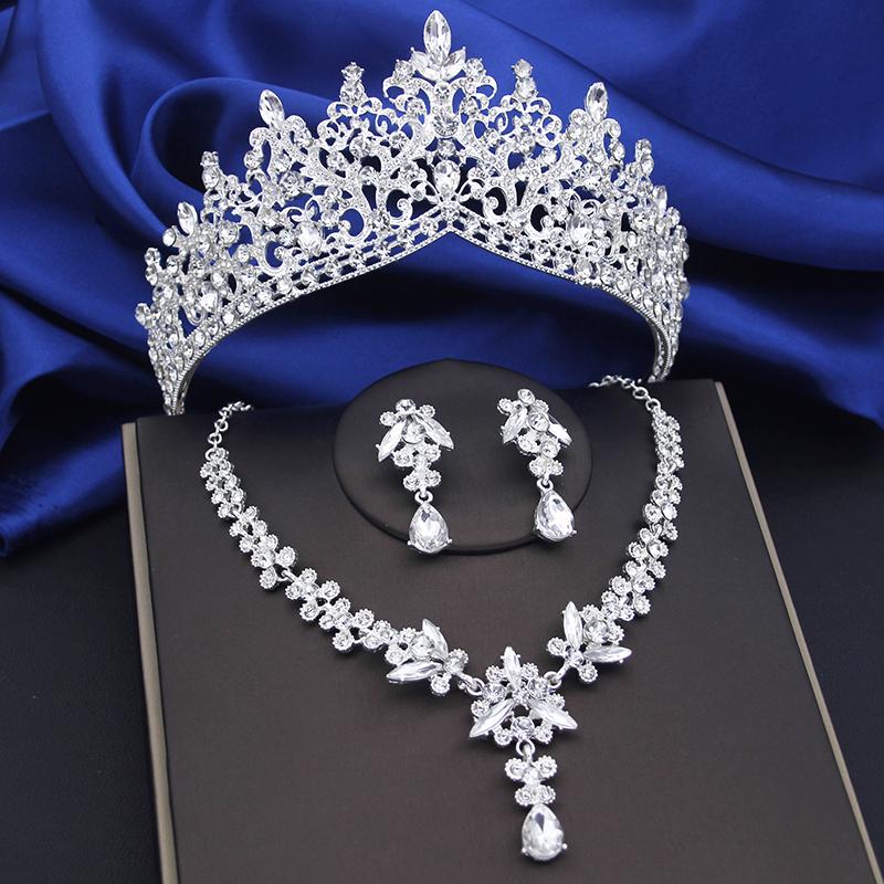 Purple Crystal Bridal Jewelry Sets Women Tiaras Bride Necklace Earrings for Wedding Crown Jewelry Set Prom