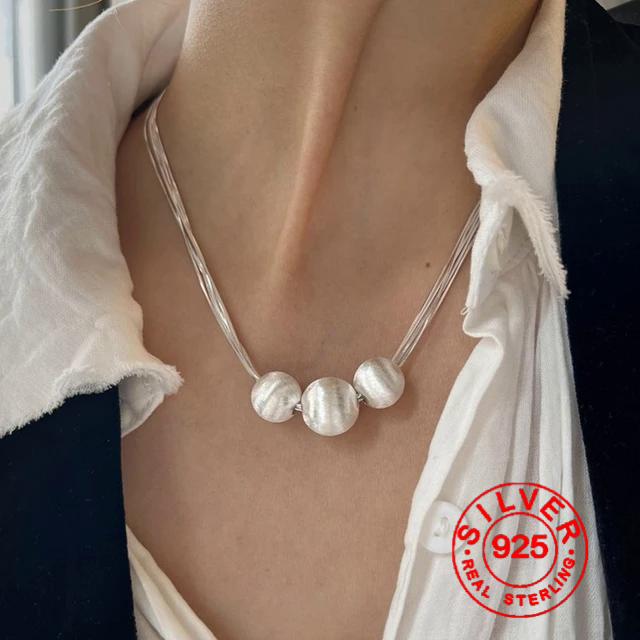 

Silver color Geometric Simple Shinning Balls Necklace For Women Engagement Fine Jewelry Wedding Party Birthday Gift 40cm
