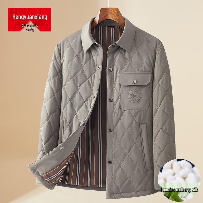 Lekka pikowana kurtka męska z wzorem rombów - Jedwab morwowy, Ciepła odzież wierzchnia na jesień/zimę.