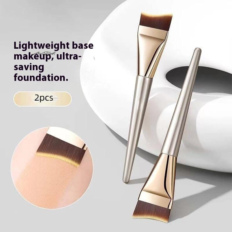 2Pcs Professional Arc-Shaped Foundation Brush Ultra-Thin Flat-Head Paint-Free Traceless Liquid Makeup Applicator