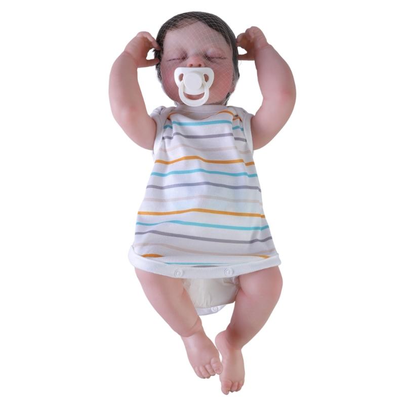 Sleeping Doll Re-born Baby Girl Eyes Close Handmade White Skin New Born Girl in Jumper- Vinyl Doll for Kid Collectors