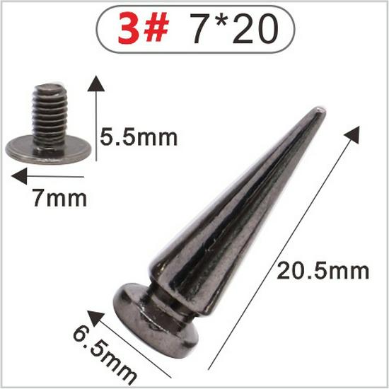 Punk Spike Alloy Bullet Rivet Horn Cone with Base Screw for Apparel, Bags, Shoes