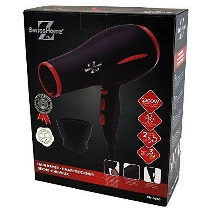 SWISS HOME 1800-2200 W Sèche Cheveux, elektrisch, Matériau, Noir-Rouge, 30 x 30 x 30 cm
