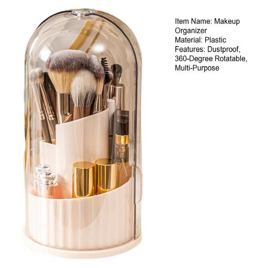 Organizator Machiaj Rotativ la 360 de Grade, Suport pentru Pensule de Machiaj Rezistent la Praf cu Capac, Transparent, Capacitate Mare, Suport pentru Creioane Cosmetice pentru Masa de Toaletă, Blatul Băii