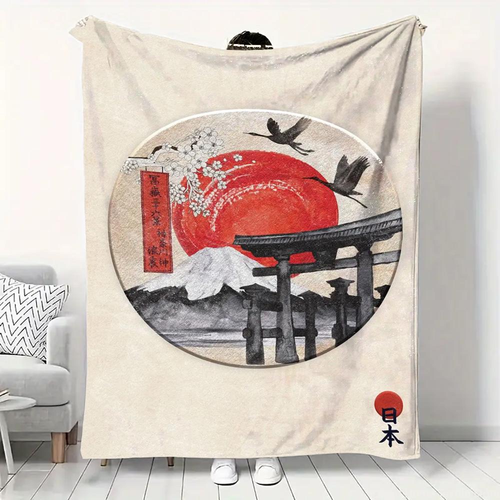 Japanese Landscape Samurai Geisha Flannel Fluffy Throw Camping Blanket for Children Adult Sofa Throw Blanket Modern Fashion Gift