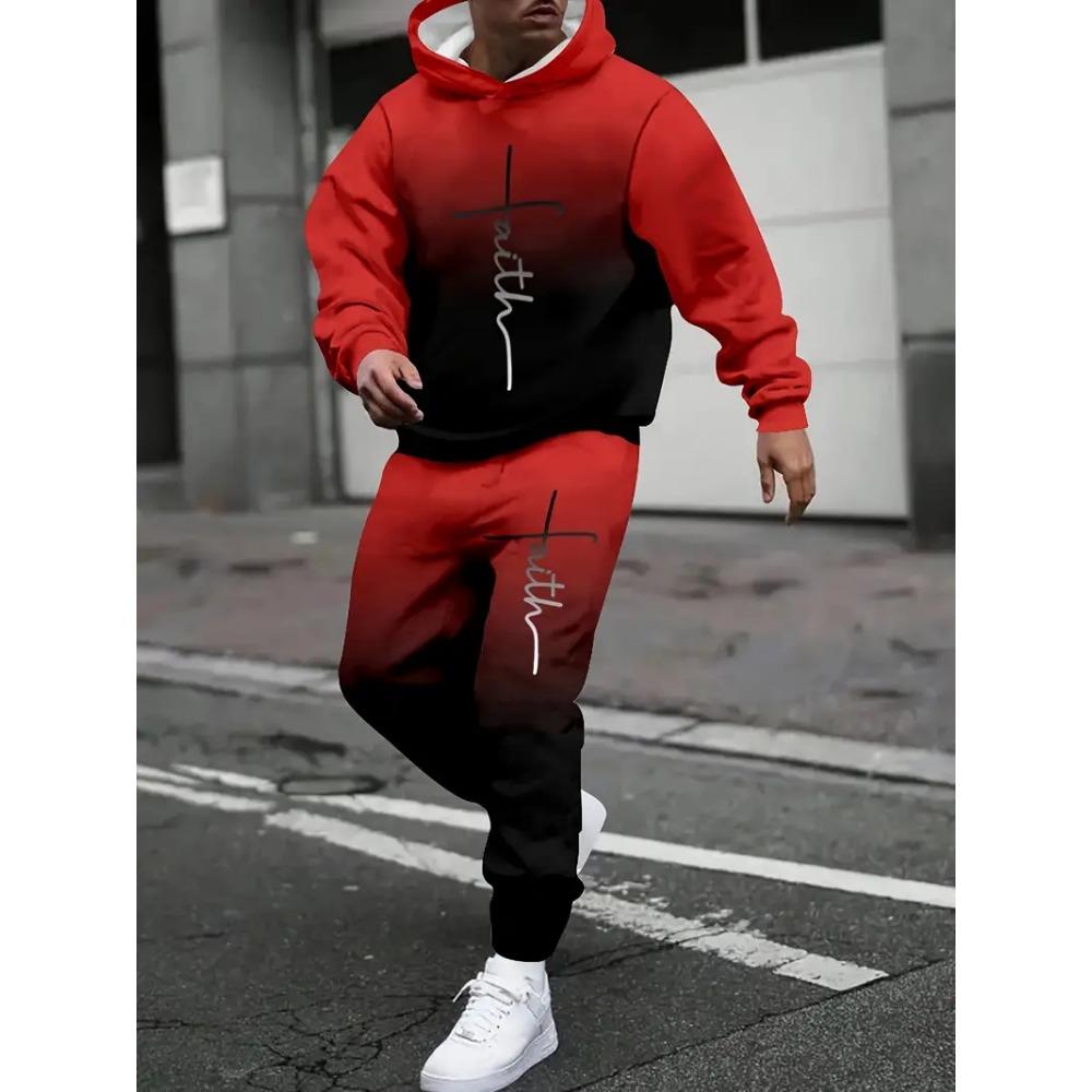 Spring  Autumn Gradient 3D Printed Hoodie Suit Men Sweatshirts Sweatpants Casual Fashion 2 Piece Tracksuit Set Men's Clothing