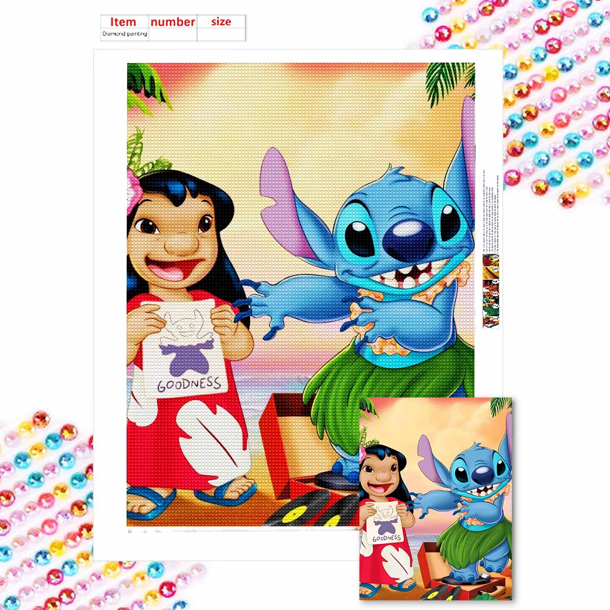 

Полная круглая алмазная живопись Лило и Стич Искусство Стразы Картина Мозаика Сделай сам 5D Вышивка крестом Домашнее украшение Round 20x30cm