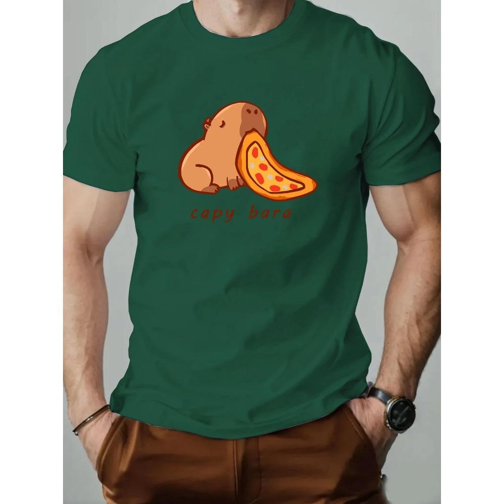 

Мужская футболка 100% хлопок с принтом в виде капибары, летняя дышащая повседневная футболка с коротким рукавом и круглым вырезом, модная XXXXL зелёный
