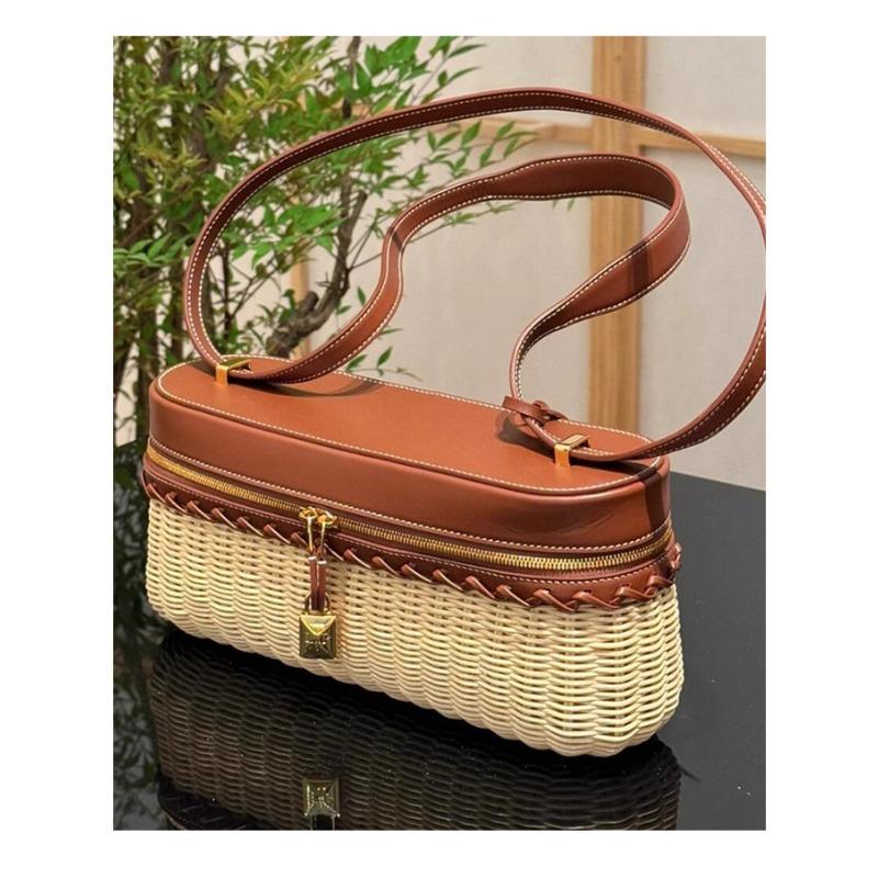 

New woven retro rattan woven leather, lunch box bag, picnic bag, shoulder portable messenger bag, cosmetic bag. 19 * 5.5 * 13CM (upgraded source label) оранжевый