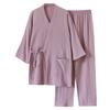 2026 New Couple Japanese Kimono Set 100% Cotton Crepe Cloth Women's Spring and Autumn Simple Solid Color Home Clothes