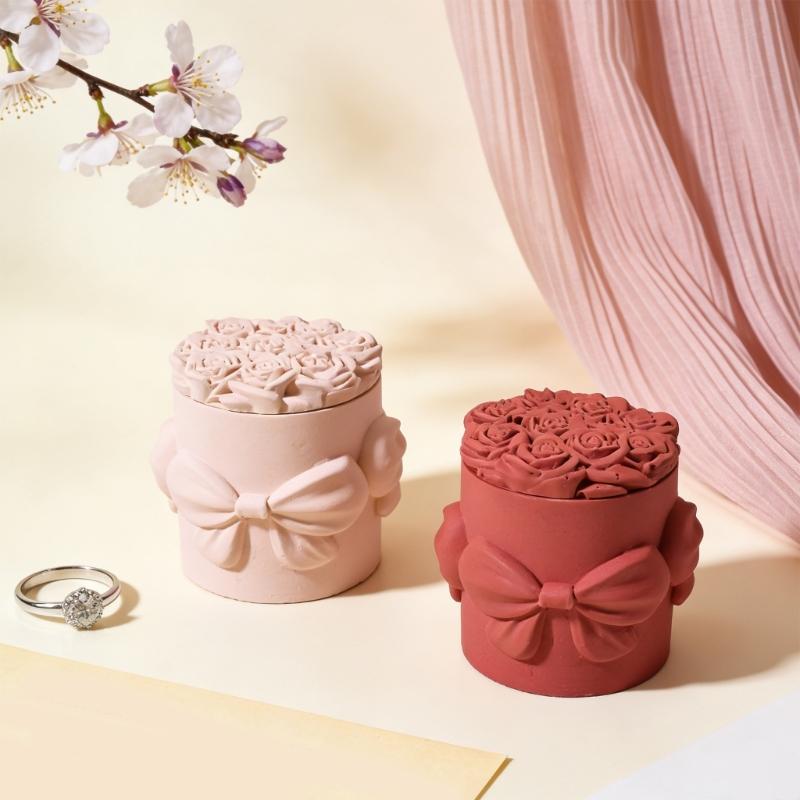 Bowknot Rose Embossed Resin Jar Molds Candle Cup Silicone Mould with Lid for Making Candle Container Holiday Decoration