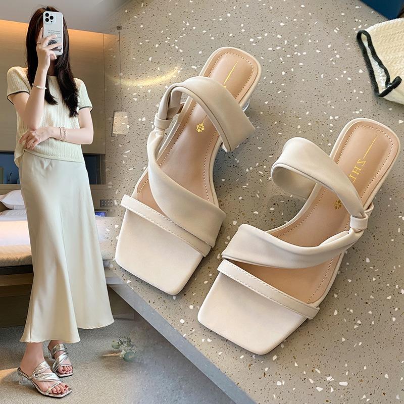 Crystal Sandals Women's High Heels Cool Slippers Outer Wear Wide Fat Feet Large Size Women's Shoes Women's Shoes