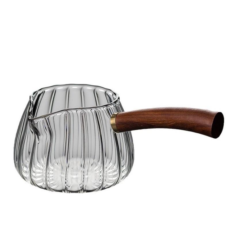 Doméstico Grande Capacidade Alça de Madeira Listrado Espessado Alto Silício Boro Vidro Justo Xícara Chá Soater Kung Fu Chá Conjunto