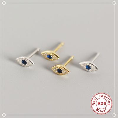 S925 Sterling Silver Devil'S Eye Stud Earrings Classic Simple Personality Fashion Versatile Stud Earrings Stacked Earrings