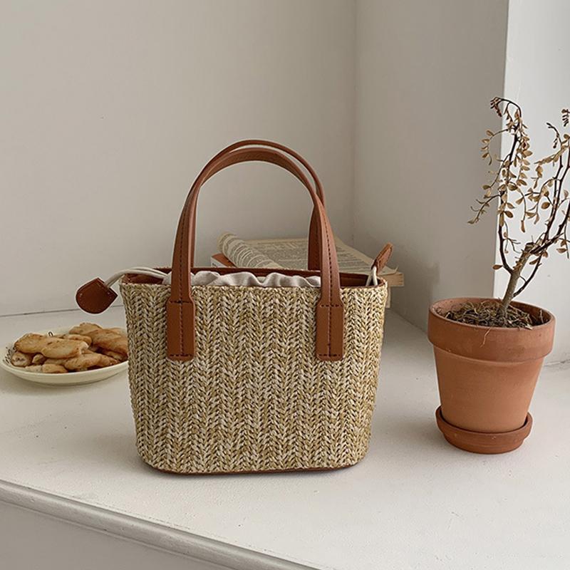 

Женская сумка-ведро для отдыха, плетеная из травы, на завязках, через плечо, женская дорожная сумка в стиле бохо для отдыха, пляжная сумка