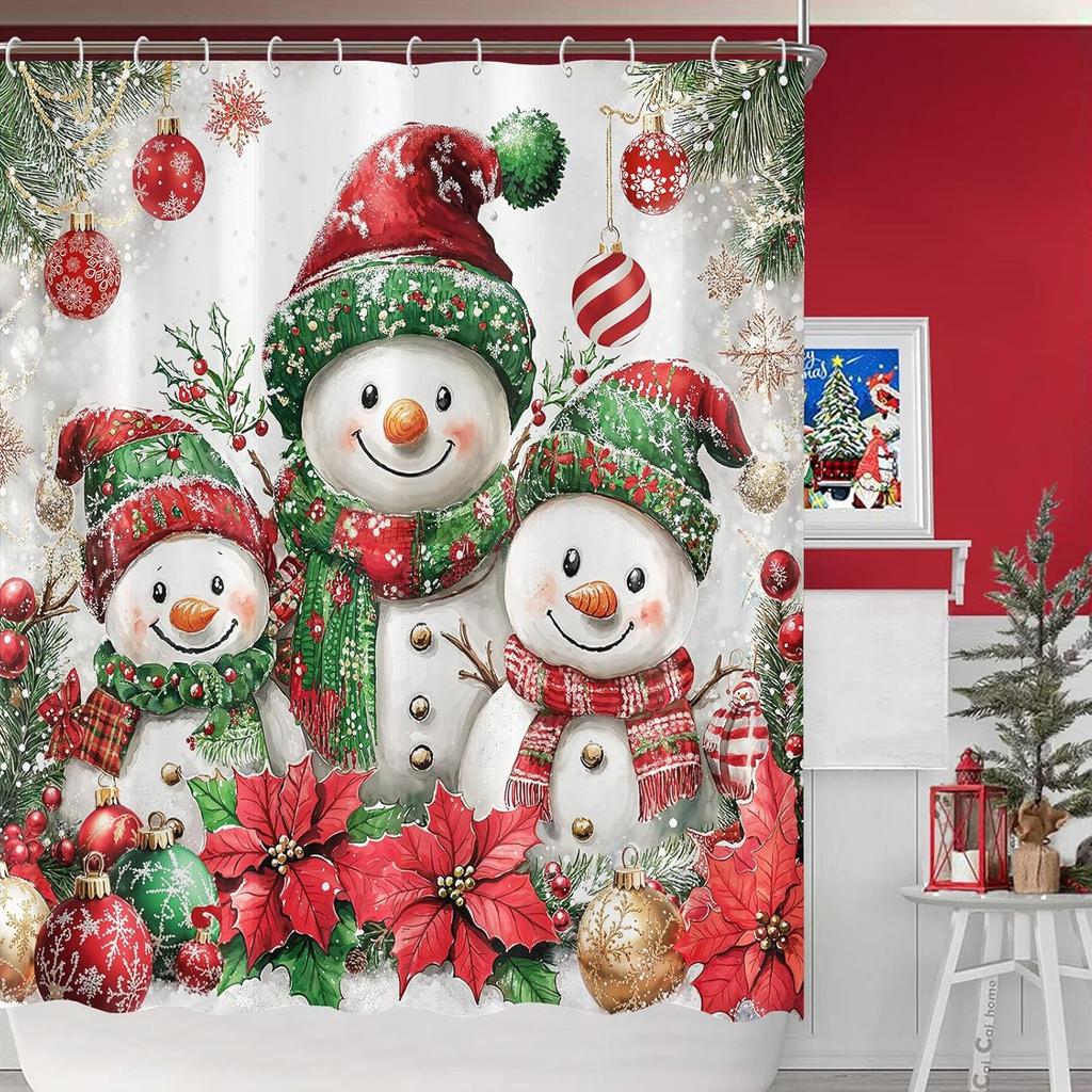 Christmas Shower Curtain Snowman Shower Curtain Set Holiday Shower Curtains Bathroom Curtain Decor Set with 12 Hooks