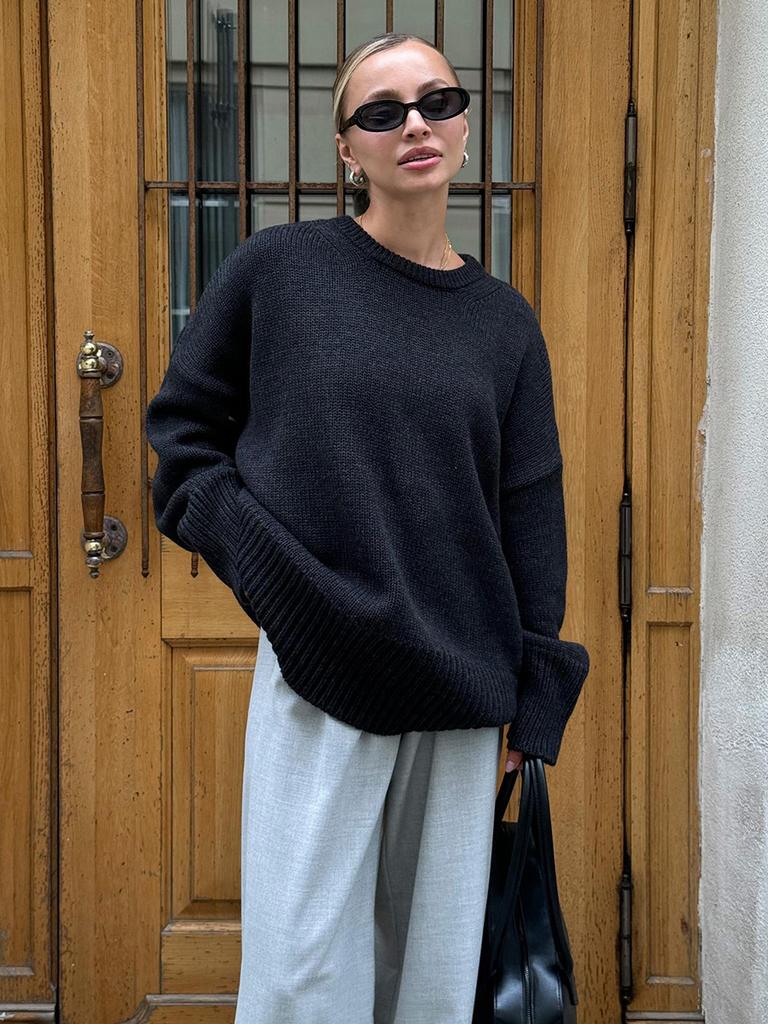 Winter Women's Oversize Sweater Burgundy O-neck Vintage Pullover Women Jumper Basic Gray Female Warm Knitted Sweaters for Women