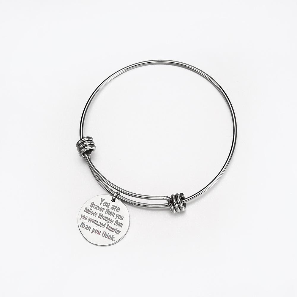 Stainless Steel Tag You Are Braver Than You Believe Adjustable Bracelet