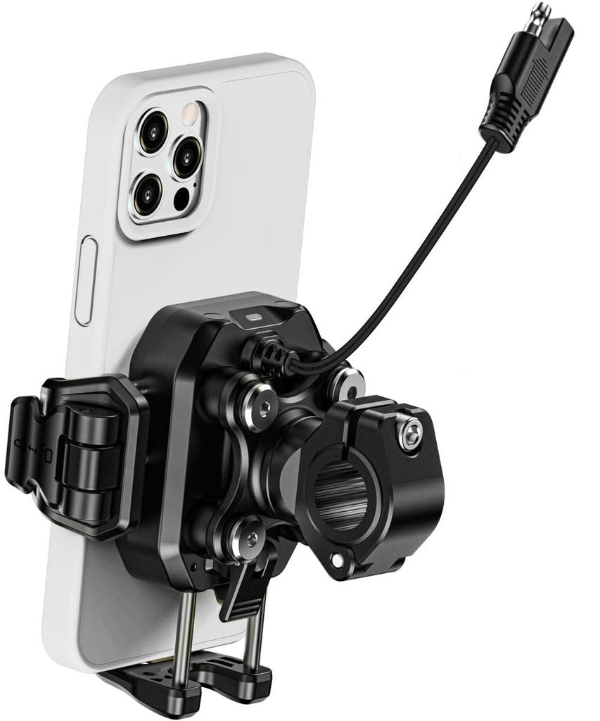 Kaedear Quick Adjuster QI & USB Motorcycle Phone Holder (Clamp / Charging, Air Mount Vibration Absorption, Side-Button Clearance) KDR-M33A-HB