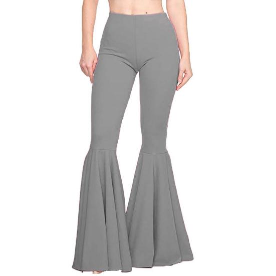 High-Waist Elastic Waistband Control Tummy Hip Lifting Lady Trousers Skinny Breathable Women Solid Color Sports Mermaid Flared Pants Streetwear