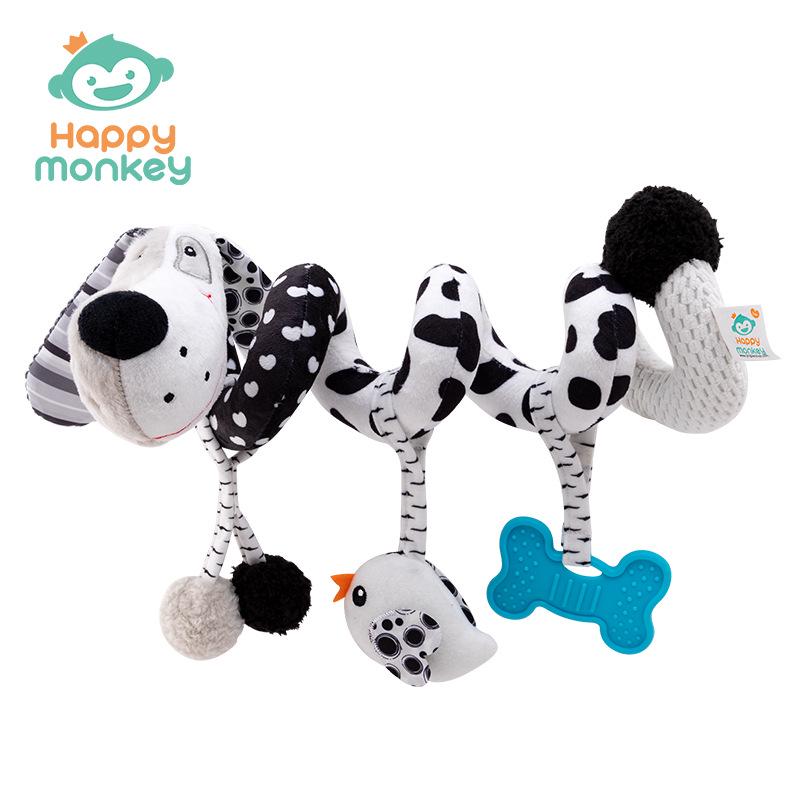 Счастливая Обезьянка Детский Сенсорный Черно-Белый Подвеска на Кроватку и Погремушка для Хватания