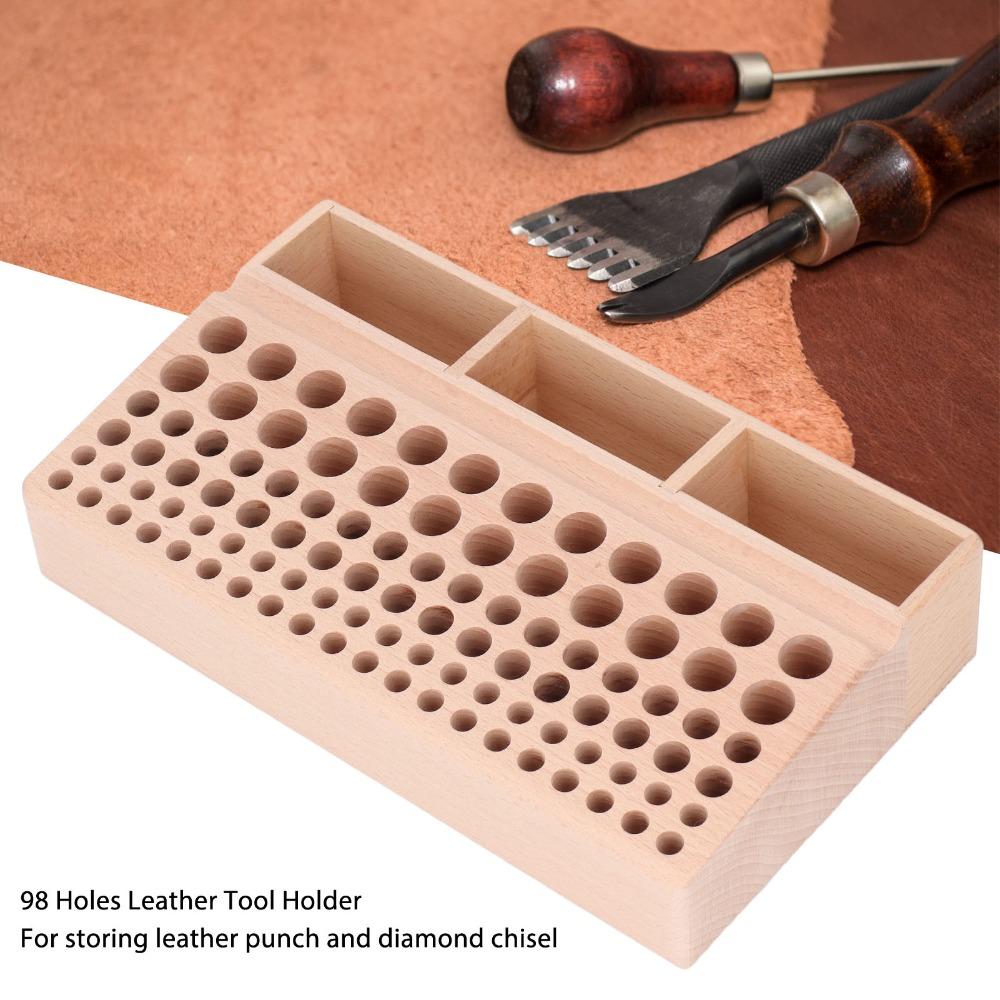98 Holes Wooden Tool Rack 3 Slots Leathercraft Storage Organizer Leather Tool Holder For DIY