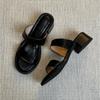 Retro One-word Slippers for Women's 2025 Summer New Mid-heel Outer Sandals Open-toed Thick-heeled Slippers Beach Shoes Women