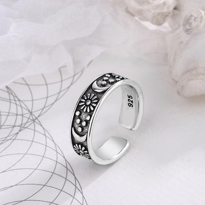 Vintage Verstellbarer Sonnenmond Ring Antik Finish Retro Unisex Boho Schmuck Handgefertigt Aussehen Statement Geschenk für Frauen Männer Trendiges Gothic Accessoire