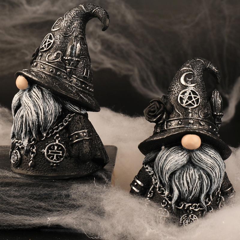 Gotische Zauberer-Gnom-Harzfigur, Halloween-Dunkeldekoration, Schreibtischstatue, Geschenkidee
