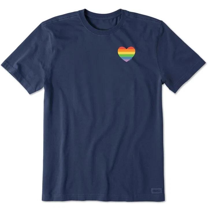 Das Leben ist gut. Herren Regenbogen Pride Herz Kurzarm Crusher T-Shirt, Dunkelstes Blau