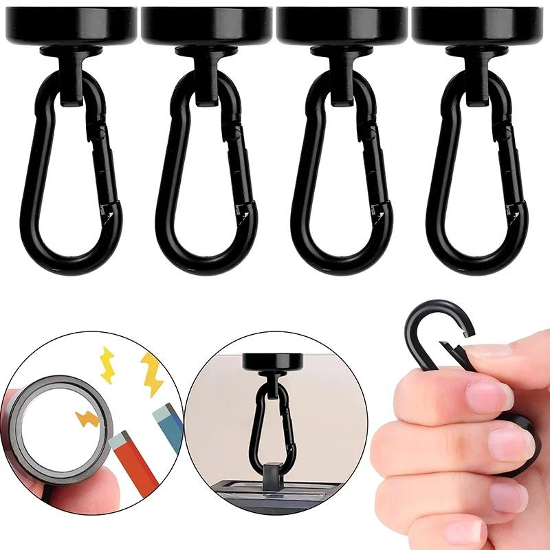 Strong Black Heavy Duty Neodymium Magnetic Hooks with Carabiner for Gym Bag Hanging Locker Storage Outdoor Activity Use