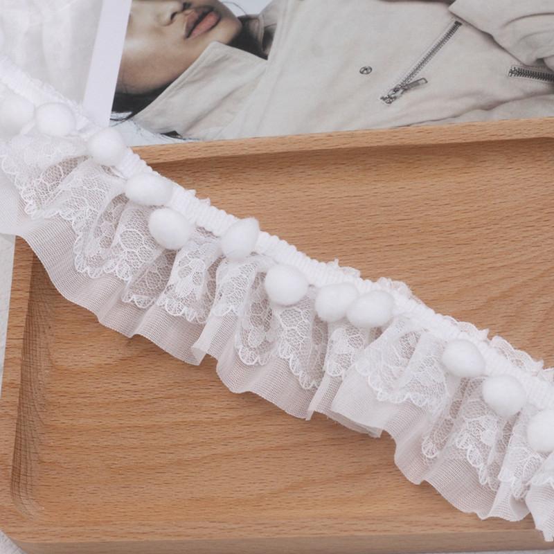 NEW Cartoon Chiffon Pleated White Pompon Applique Lace DIY Dress Skirt Ruffle Pompom Storage Basket Flowerpot Border Decoration