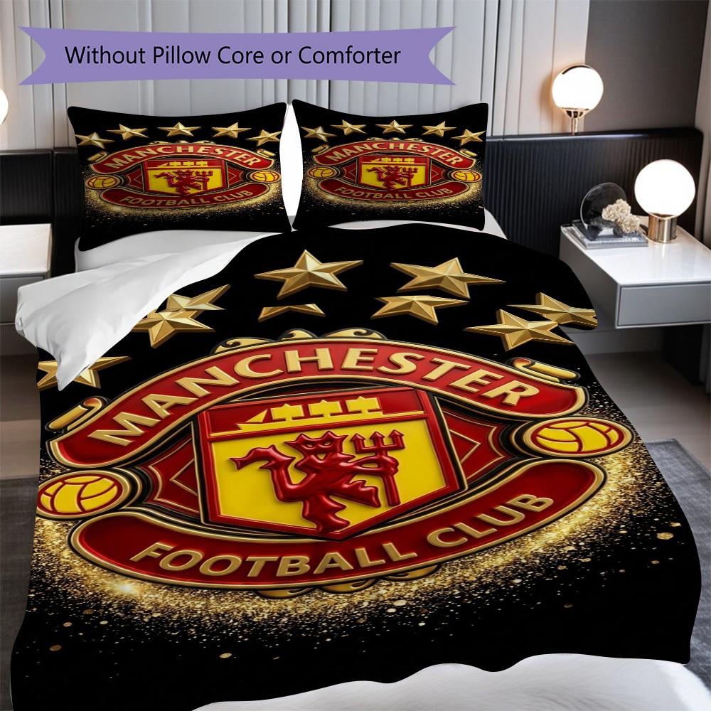 Biancheria da letto Manchester Glory (1 * copripiumino + 2 * federa, senza nucleo) Regalo di Natale e compleanno 2D Piatto Morbido e confortevole