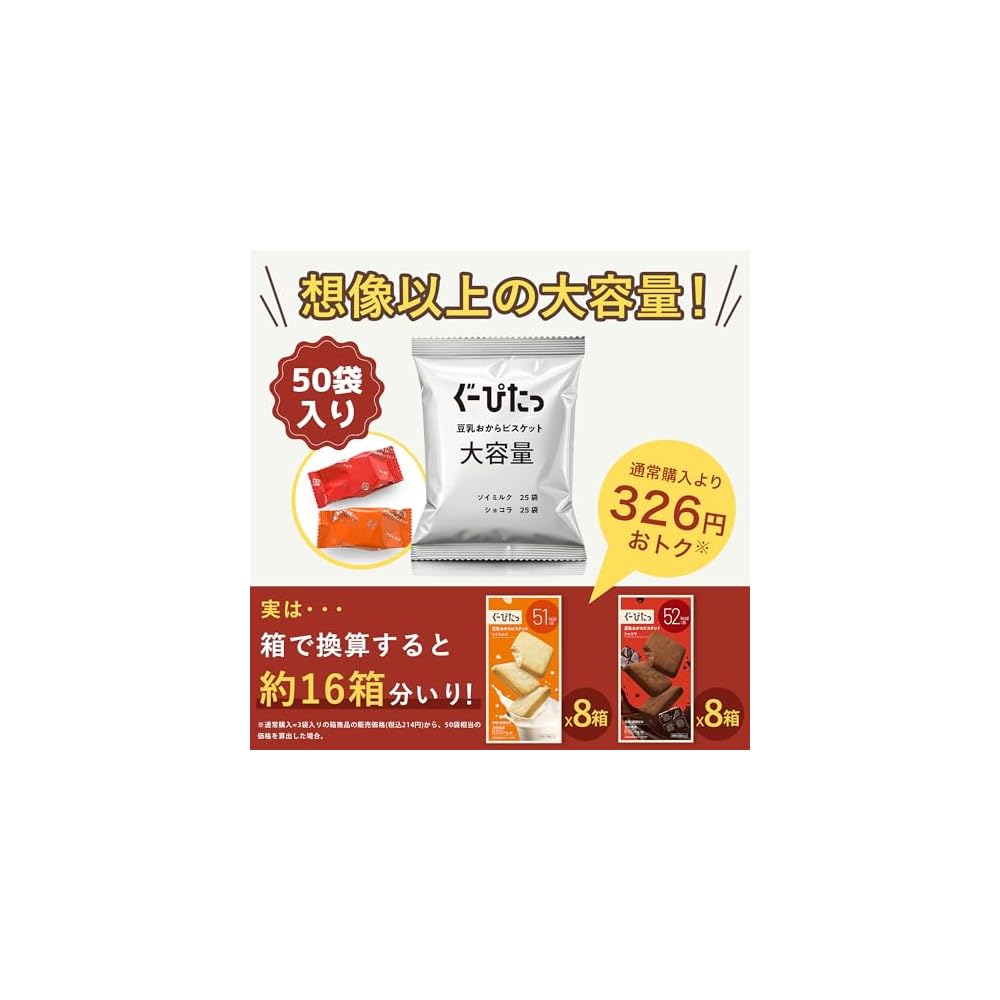 Naris Up Goo-Pita Soy Milk Okara Biscuits, Large Bag of 50 Individually Wrapped Biscuits, Soy Milk