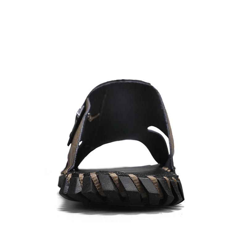 Summer Men's Cow Leather Casual Slippers Lightweight Breathable Slippers For Men Vintage Trendy Style Rubber Sole Plus Size