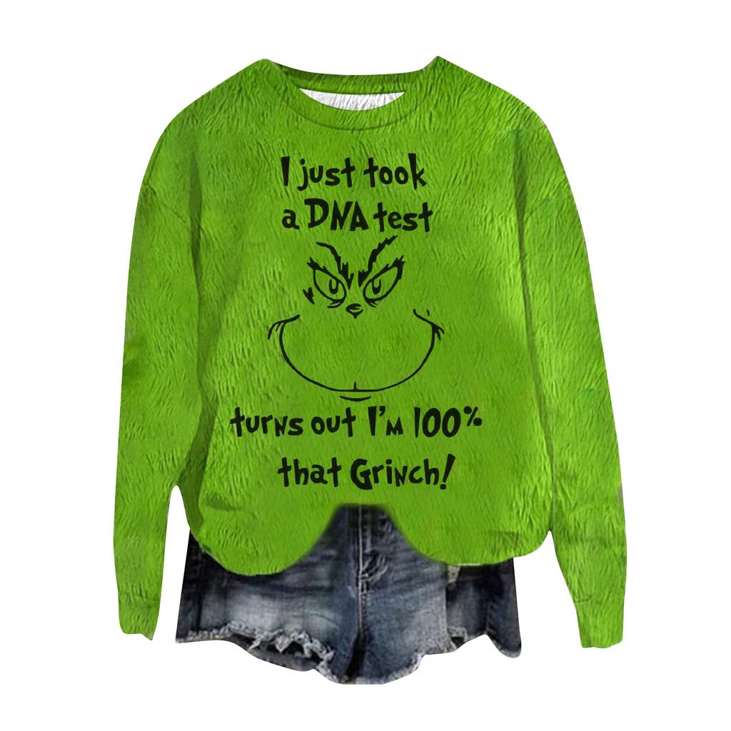 Women's Fashion Round Neck Pullover Long Sleeve Tee Christmas Printed Top
