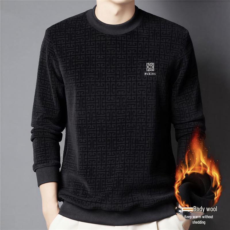 Douyin Bestselling Men s Velvet-Thickened Round Neck Lambswool Knit Hoodie 180/2XL (140-160 kg recommended)