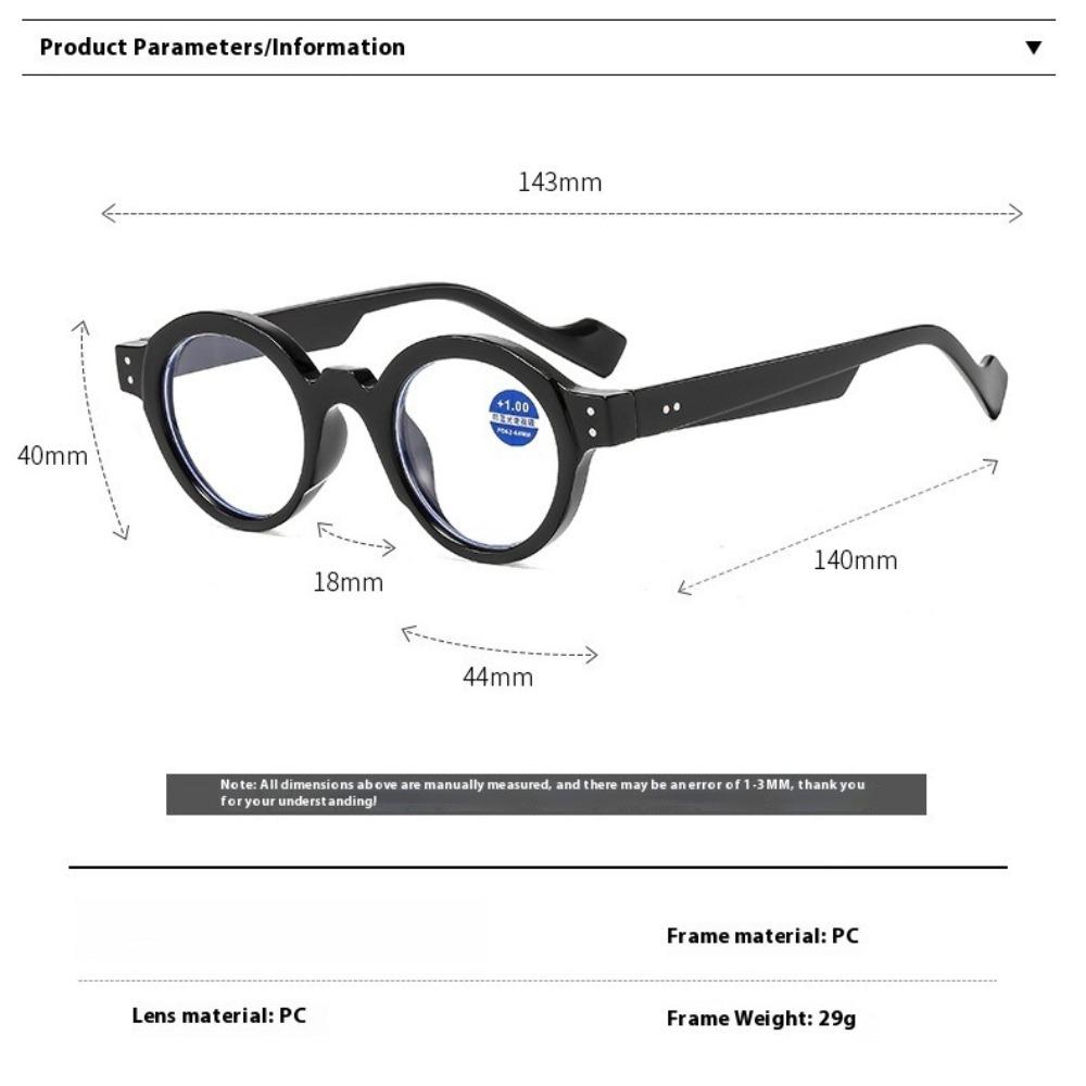 Men Round Retro Reading GlassesGlasses Lenses with Clear VisionMetal Connected Eyeglass Legsfor Women 1.0 1.5 2.0 2.5 3.0 3.5