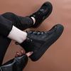 Fashion retro literary soft leather thick-soled Martin boots soft-soled side zipper lace-up small cotton boots