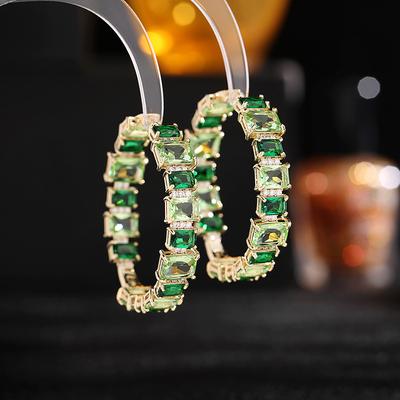Earrings for Women 2022 Luxury Yellow Gold Color Bling AAA Zircon Inlay Exaggerated Hoop Earrings Female Party Trendy Jewelry
